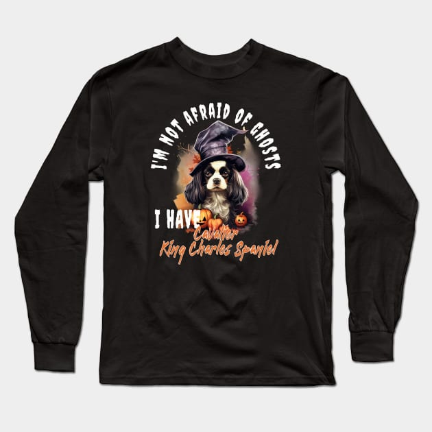 Spaniel Dog Ghost Guardian Vintage Halloween Funny Long Sleeve T-Shirt by Sniffist Gang